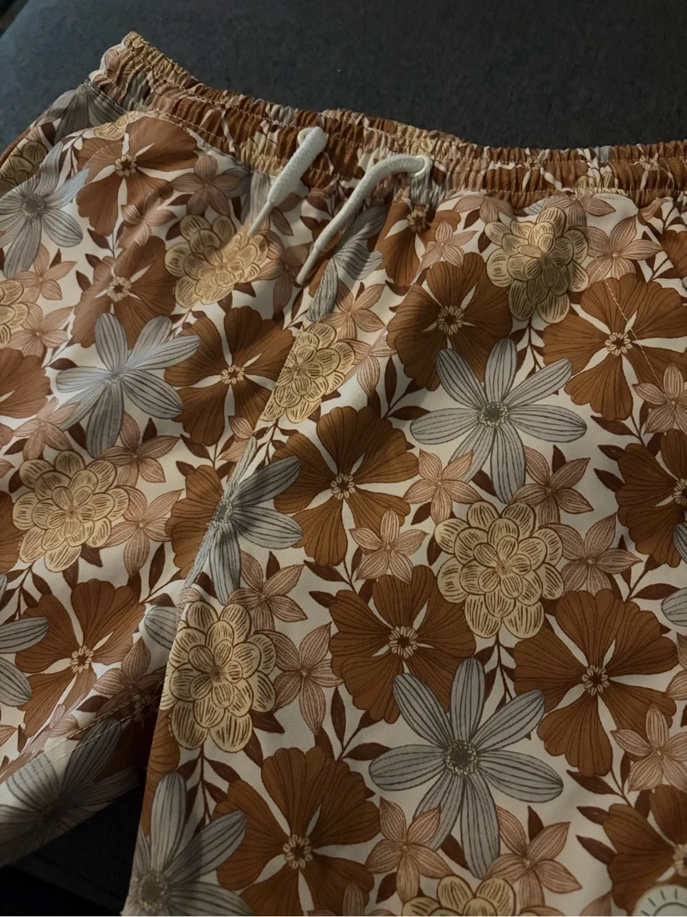 Rylee + Cru Brown and Cream Floral Swim Trunks